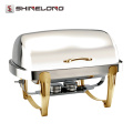 C082 Titanium Plated Rectangular Roll Top ouro Indiana Chafing Dish Fuel
